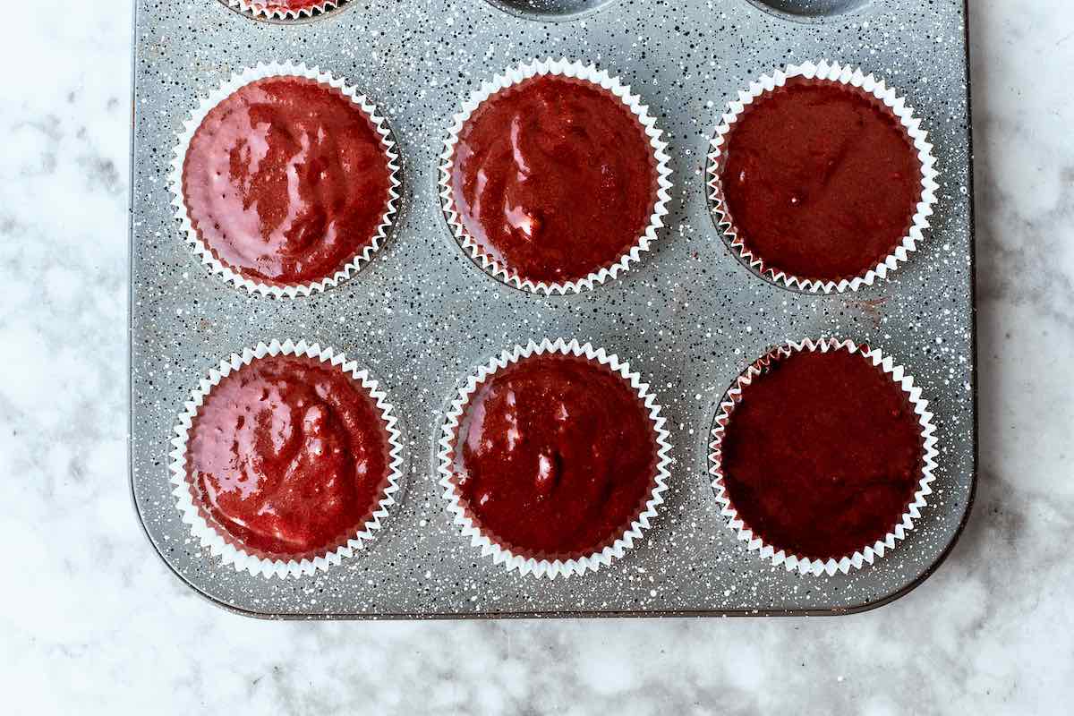 cupcake batter in muffin liners.